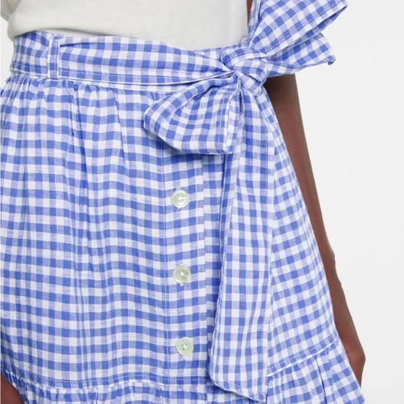 NEW POLO Ralph Lauren Blue Gingham Linen Skirt Tiered - Picture 13 of 13